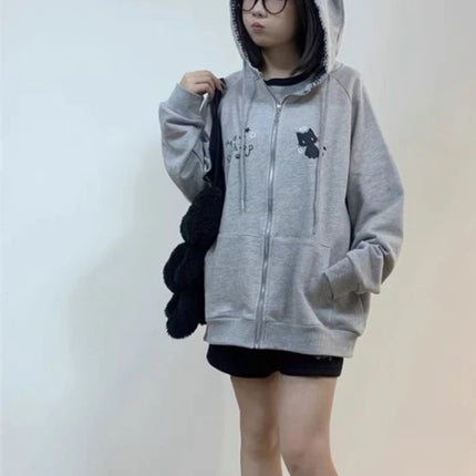 Y2k Kawaii Japanese Cartoon Long Sleeve Zipper Hooded Sweatshirts Subculture Loose Casual Hoodies Women Tops 2000s Vintage Chic