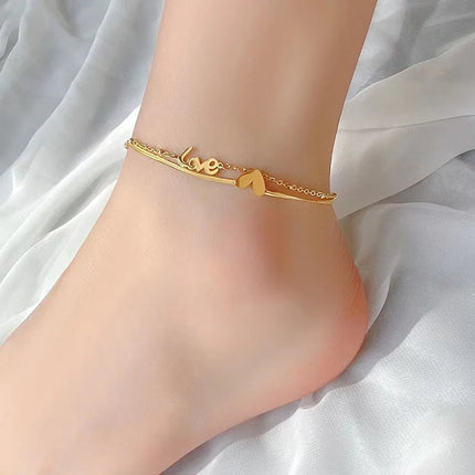 1PC Multilayer Stainless Steel Link Chain Anklet Heart "LOVE" Foot Ankle Layered Bracelets For Women Leg Chain Jewelry 20cm long