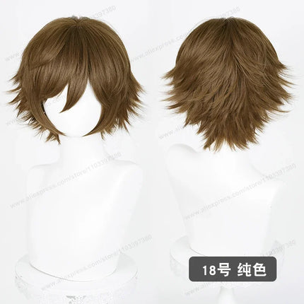 Anime Upgraded 32cm Short Flipped Ends Cosplay Wig Green Blue Purple Pink Man Women Heat Resistant Synthetic Hair