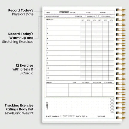 Fitness Planner Workout Journal, A5 Spiral Gym Log Book for Exercise Tracking Weight Loss & Training