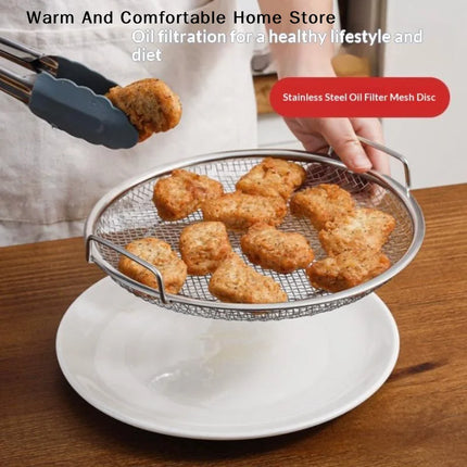【W】Food-grade Premium Stainless Steel Filter Tray Oil Strainer Reusable Round Mesh Basket Frying Grilling Kitchen Strainer