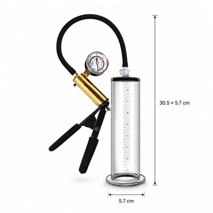 Male Acrylic Cylinder Vacuum Pump Sex Toy with Black Hose Metal Gauge Hand Pump and Man Masturbation Accessories