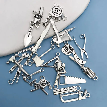 Mix 20pcs Antique Silvery Tool Charms Pendants For Jewelry Making Saw Wrench Axe Findings Crafting Accessory For DIY