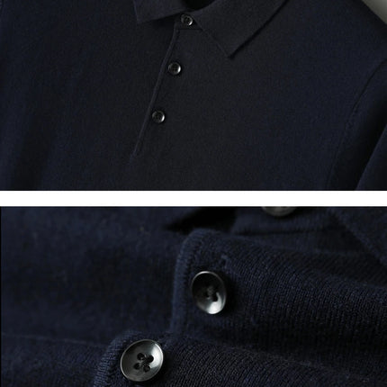 High quality worsted  spun collar wool sweater men's spring and autumn business polo sweater thin long sleeved knitted T-shirt