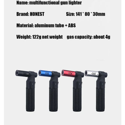HONEST Metal Gas Lighter Jet Butane Cigar Lighter Windproof Kitchen Pipe BBQ Jewelry Welding Lighter Men's Outdoor Gadgets