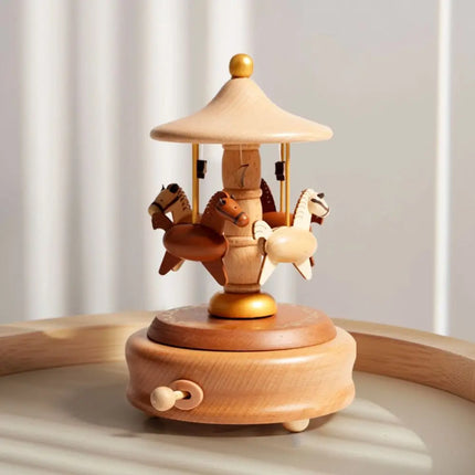Wooden Material Wooden Carousel Music Box Ballet Dancing Girl Rotating Carousel Rotatable Music Box Vintage Style Retro Design