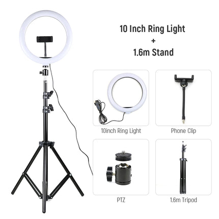 26cm 10inch Led Selfie Ring Light Round Ring Lamp with Phone Holder Photography Fill Lighting with Tripod for Youtube Live Video