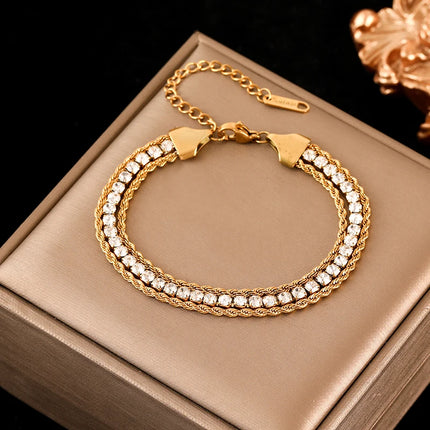 EILIECK 316L Stainless Steel Classical Synthetic Zircon Beaded Bracelet For Women 18K Gold PVD Plated Fashion Jewelry Hand Chain