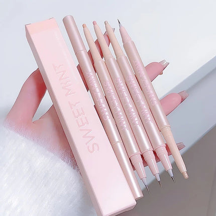 Double Head Matte Pink Lying Silkworm Pen Waterproof Lasting Brightening Glitter Natural Eyeshadow Pen Korean Makeup Cosmetic ﻿