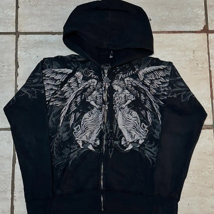 Gothic Dark style Affliction Fashion Hoodie Skull Oversize Zipper Hoodie Men Women Hip Hop Casual Sweatshirt Personality Hoodie