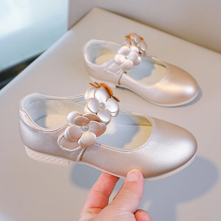 Autumn Girl's Mary Janes Appliques Low Heel Beautiful Kids Princess Shoe Three Colors Pointed Toe Breathable Children Shoe 26-36
