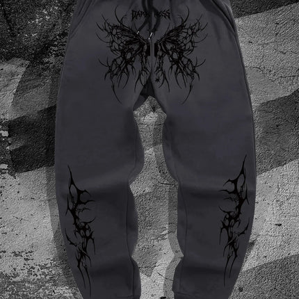 Dark Style Printed Sports Pants, Men's and Women's Street Fashion Pants, Casual and Comfortable Drawstring Sports Jogging Pants