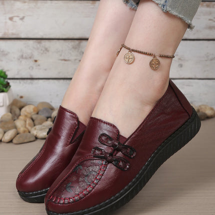 Women's leather flat shoes, spring and autumn women's loafers， single classic mom shoes, anti-slip comfortable and free shipping