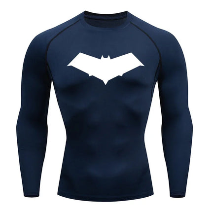 Summer Casual Run Compression T-Shirt Men Tops Bat Print Quick-Dry Fitness Gym Sportswear MMA Rashguard Jersey Workout Tee Male