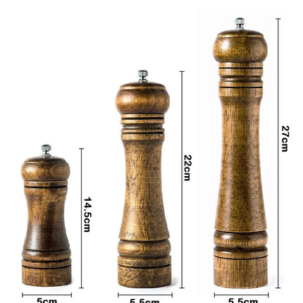 5" 8" 10" Salt and Pepper Grinder, Solid Wood Spice Pepper Mill with Strong Adjustable Ceramic Grinder Kitchen Cooking Tools