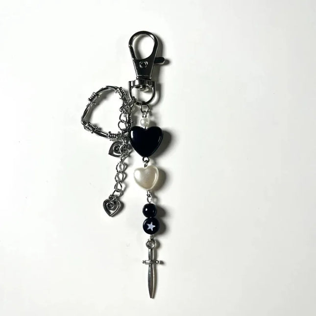 Black heart keychain cute Charm aesthetic