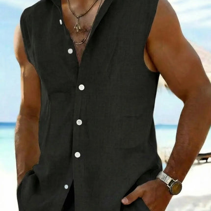 2026 New Male Japanese-style Chinese aesthetic Men's Linen Sleeveless Vest - Summer Casual Button-Front Tank Top
