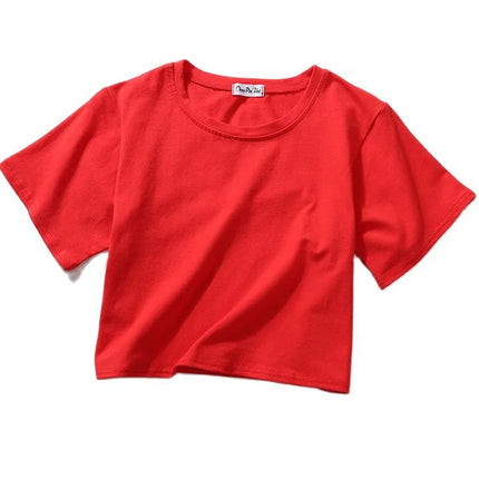 Summer Short Sleeve T Shirts Women  Solid T-shirt O Neck High Waist Crop Top Tee Female Casual Loose T Shirt