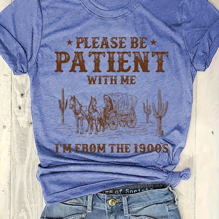 Please Be Patient With Me Women's Tee - Vintage 1900s Western Cactus Graphic White Top