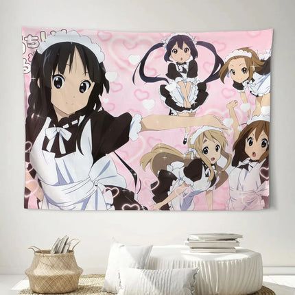 VIKAMA Soft Tone Girl Maid Outfit Tapestry Pink Love Anime Background Cloth Ins Style Hanging Cloth Room Decoration
