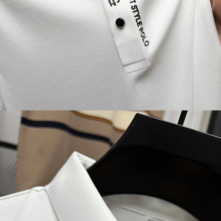 High End Brand New Summer Solid Color Silk Cotton High-quality Short Sleeved Polo Men's Fashionable Business Seamless Casual Top