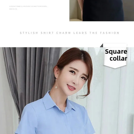 White Women's Shirt Short Sleeve Spring Summer New Work Uniform Formal Long Sleeve Black Blue Professional Clothing Female Blouse