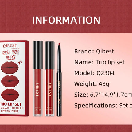 3pcs Matte Liquid Lipstick+Lip Liner Set Lip Glaze Makeup Nude Black Red Velvet Lip Gloss Long Lasting Lip Tint Cosmetics Kits
