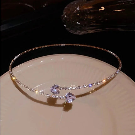 Korean Fashion Rhinestone Heart Collar Choker Necklace for Women Simple Open Collar Necklace Torques Jewelry Accessories