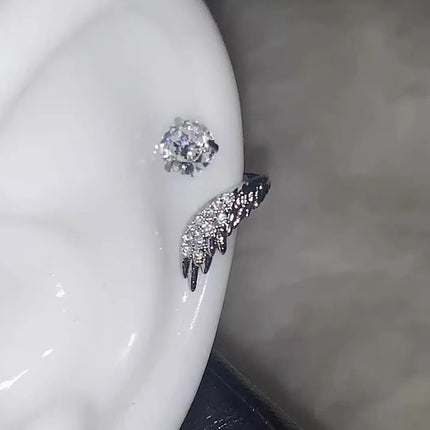 LATS 1pcs Silver Color Wing Ear Bone Nail for Women New Fashion Zircon Earrings Accessories Fashion Jewelry