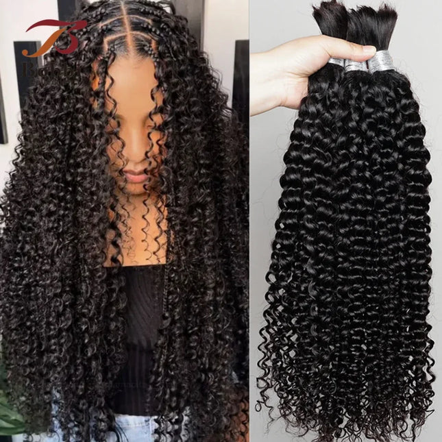 100% Human Hair Bulk for Braiding 1 Bundle Jerry Curly Natural Black Indian Remy Human Boho Braiding Hair Bulk Extensions Bobbi
