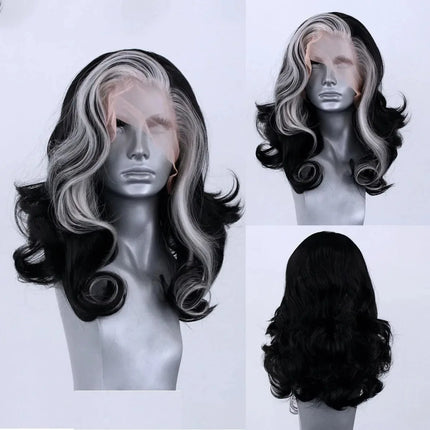 Black And White Highlight Wig 13x4 HD Short Body Wave Lace Front Wig Synthetic Pre Plucked Glueless Daily Wear On Clearance Sale