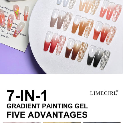 LIMEGIRL 7in1 Nail Gradient Gel Kit Long-lasting Nail Gel Polish Hybrid Color High Texture Gradient Nail Gel for Nail Salon Art
