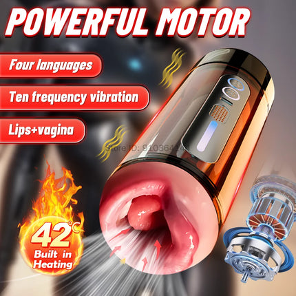 Automatic Double-Head Penetration Male Masturbator Mouth Vagina Vibrating Voice Blowjob Moaning Pocket Pussy Sex Toys for Men 18