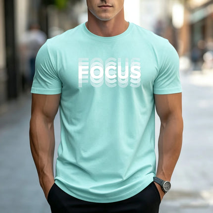 Gradient letter printed T-shirt, fashionable round neck short sleeved top, urban casual men's daily commuting short sleeved shir