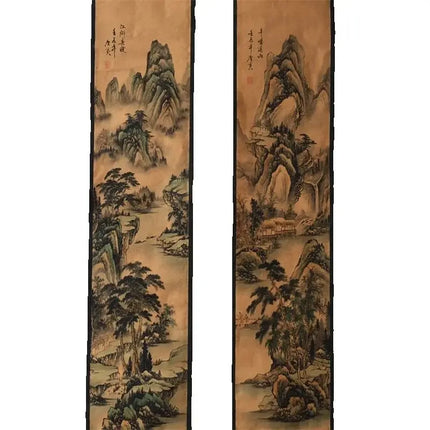 Chinese Ancient Paper Calligraphy Paintings Scrolls Poems Tang Yin's landscape Four Map Art Decorative Wall Hanging
