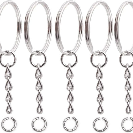 50/100pcs Stainless Steel Metal Blank Keyring Keychain Split Rings DIY Keyfob Keys Ring Lobster Clasp Key Pendant Chains Buckles