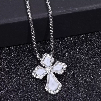 Vintage Cross Pendant Necklace Unisex Versatile Simple Long Sweater Chain Hip Hop Accessory