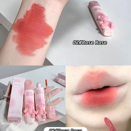 Cute Little Bear Lip Glaze Mist Face Matte Velvet Lipstick Holding Makeup Whitening Lip Cream Coloring Lip Color