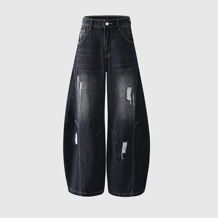 Men's Distressed Washed Denim Shorts: Summer Patchwork Shorts, Retro, Loose-Fit, Soft