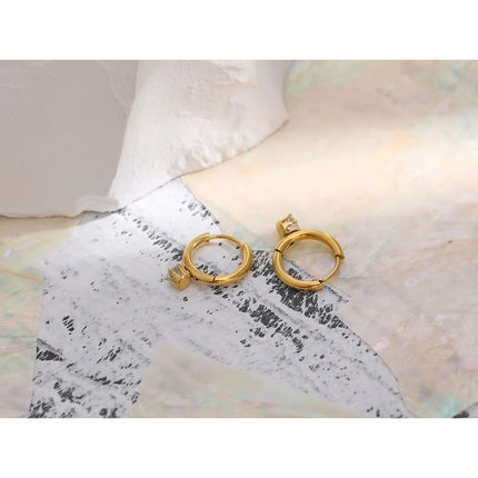 Yhpup Stainless Steel Minimalist Hoop Earrings Stylish Shiny Cubic Zirconia Earrings бижутерия для женщин Engagement Gift