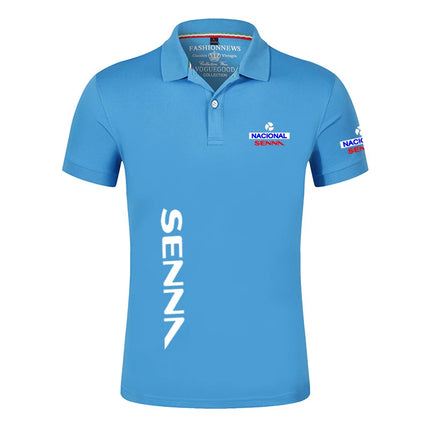 2025 Summer Ayrton Senna Print Casual Lapel Collar Breathable Solid Color Polo Shirt Men Trendy High Quality Cotton Short Sleeve