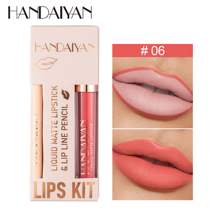 Handaiyan Lip Liner Lipgloss Set Waterproof Matte Liquid Lipstick Pencil Sexy Red Long Lasting Lipliner Makeup Cosmetics