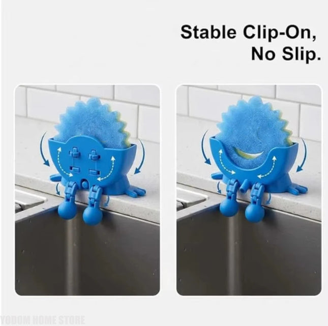 Smiling Sponge Holder with Drain Adjustable Soap and Sponge Drying Rack Kitchen Sink Organizer Storage Rack