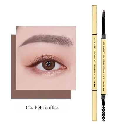 Gold Bar Double Ended Eyebrow Pencil - Ultra Fine 0.5mm Triangle Tip Waterproof & Smudge-proof for 3D Natural Brows