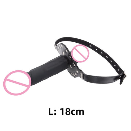 Double-Ended Dildo Deep Blowjob Sex Toy Gag Open Mouth Plug Leather Harness Lesbian Strapon Penis Butt Plug BDSM Erotic Bondage