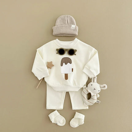 New Autumn Baby Boys Girls Clothing Set Toddler Casual Cotton Home Wear Ice Cream 2PCS Set Long- Sleeved Pants Children's Suits