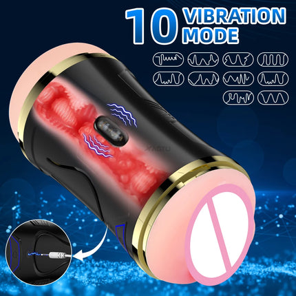 Male Masturbator Automatic Vibration Vagina Blowjob Machine Soft Pussy Penis Pump Masturbation Cup Sex Toys for Men Sex Machine