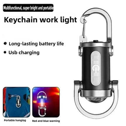 Mini Keychain Flashlight Rechargeable COB Pocket Work Light with Hook Emergency Warning Lamp for Camping Hiking Walking Outdoor