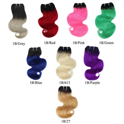 Ombre Body Wave Human Hair Bundles 8 Inch Remy Human Hair Extensions 50g 4pcs Bob Black Root Grey Pink Grey Blue Purple Hair