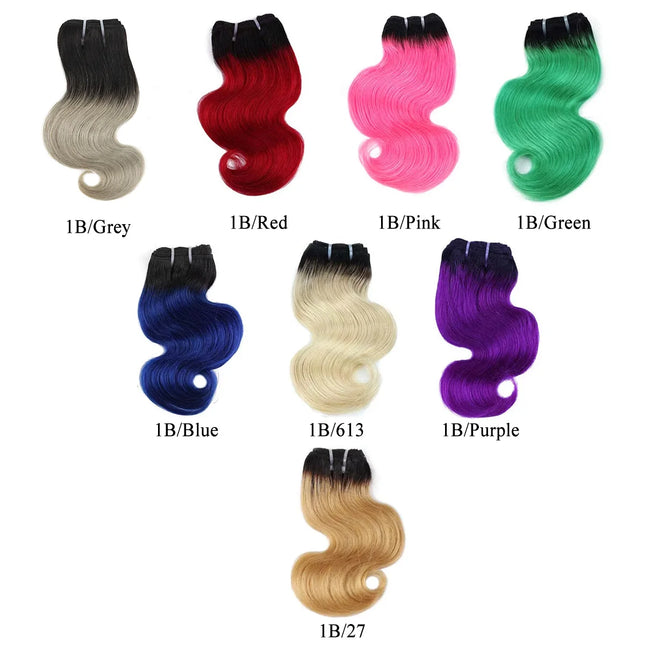Ombre Body Wave Human Hair Bundles 8 Inch Remy Human Hair Extensions 50g 4pcs Bob Black Root Grey Pink Grey Blue Purple Hair